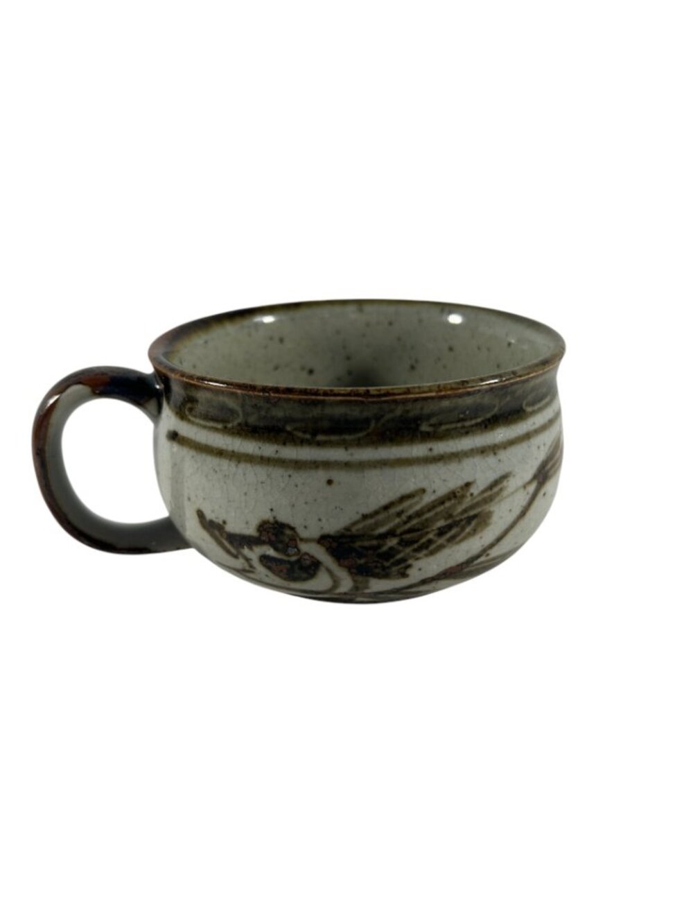 Vintage Studio Art Pottery Mug Soup Bowl Speckled Glaze Fish Design READ